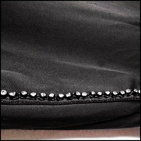 Black Satin Stretch Pants with Rhinestones, Boot Cut Bougie Evening Glam 90s - Picture 4 of 16